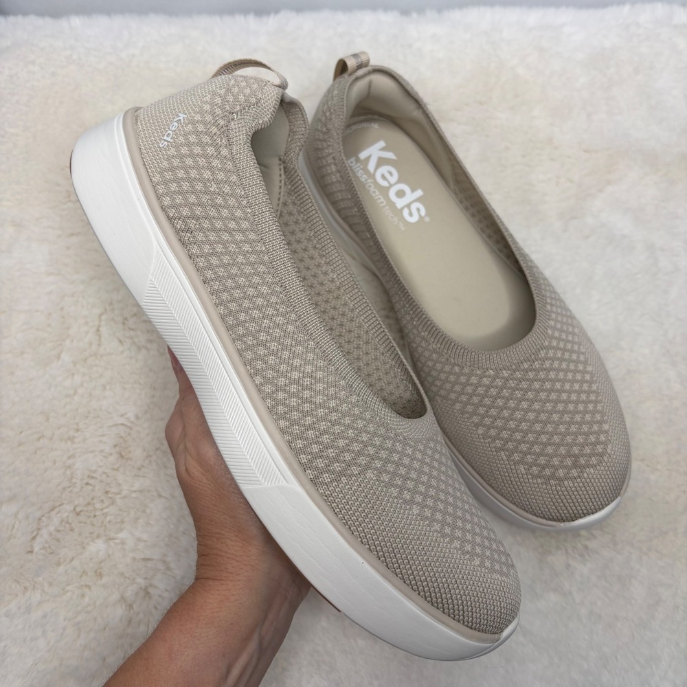 Keds Taupe Knit Slip-On Platform Sneakers